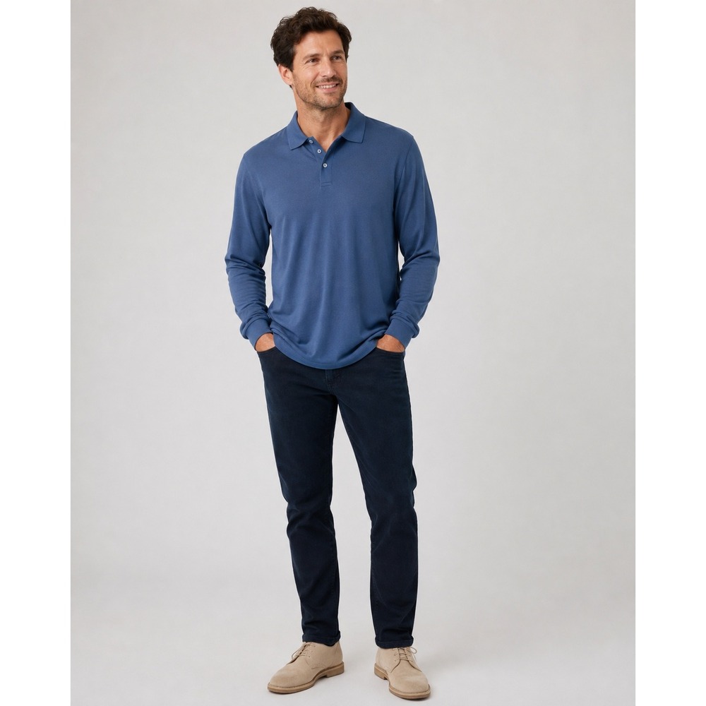 Blue Long Sleeve Polo‎ Mens Medium Cotton Preppy Golf Daniel Cremieux